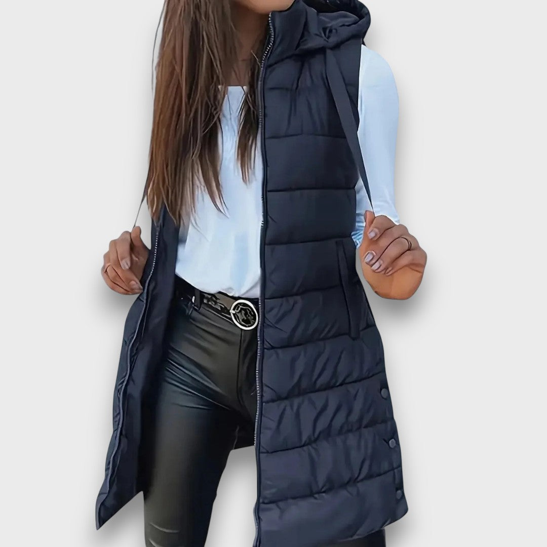 Mabyla | Lange Steppweste mit Kapuze für Damen