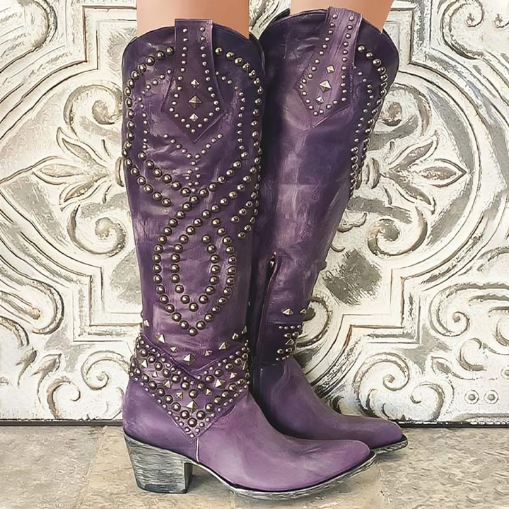 Blessie | Kniehohe Stiefel mit Nieten-Detail