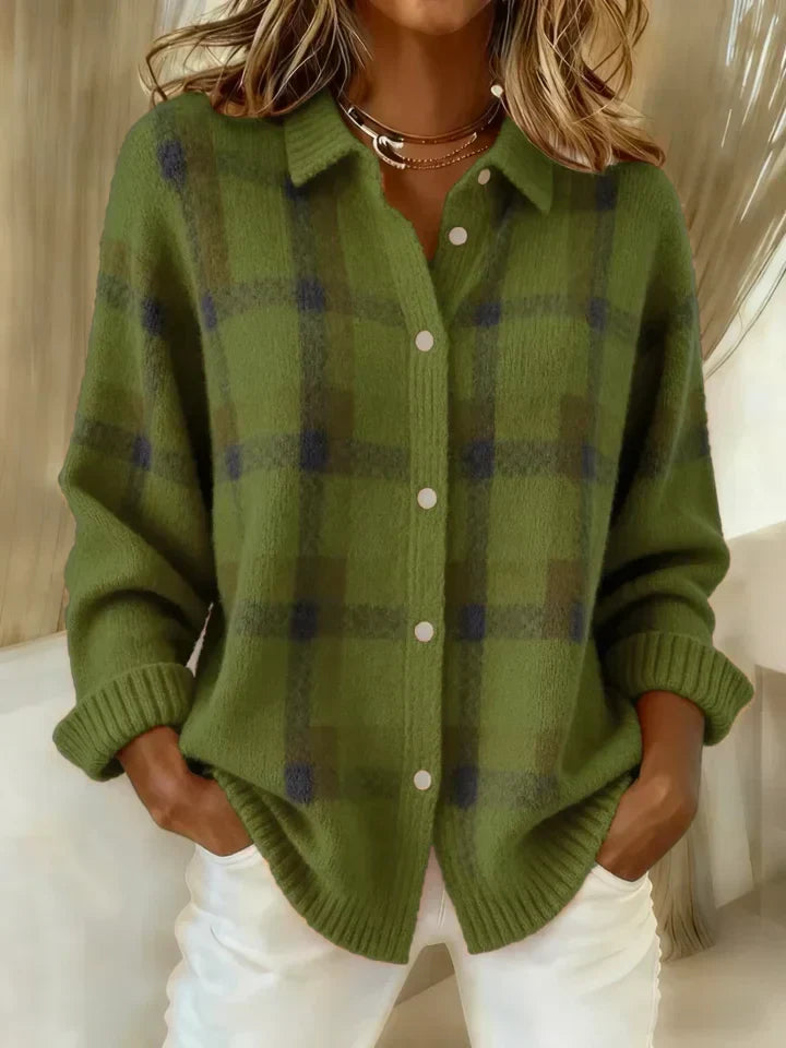 Rowena | Karierter Strick-Cardigan mit Knopfleiste
