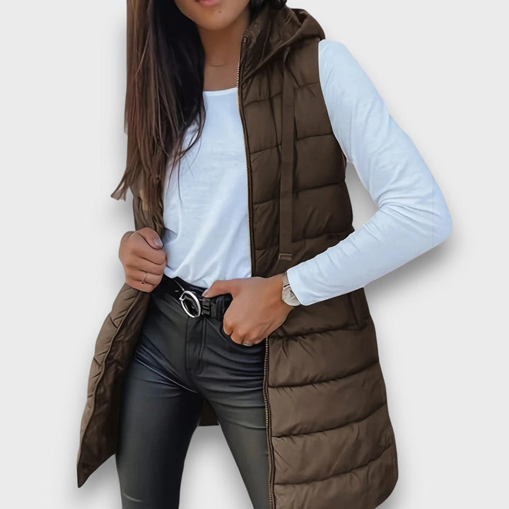 Mabyla | Lange Steppweste mit Kapuze für Damen