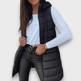Mabyla | Lange Steppweste mit Kapuze für Damen