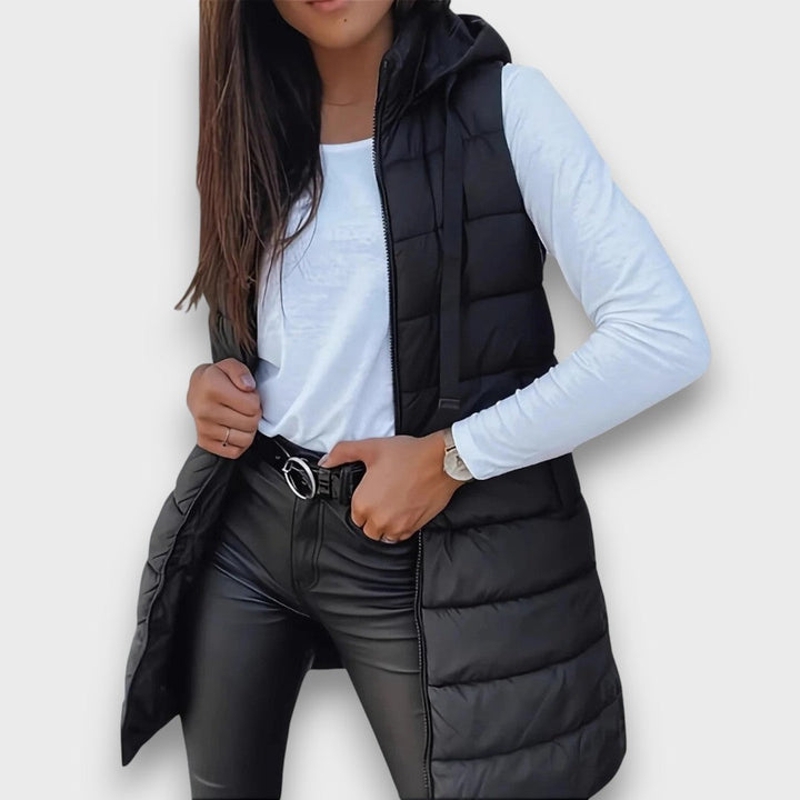 Mabyla | Lange Steppweste mit Kapuze für Damen