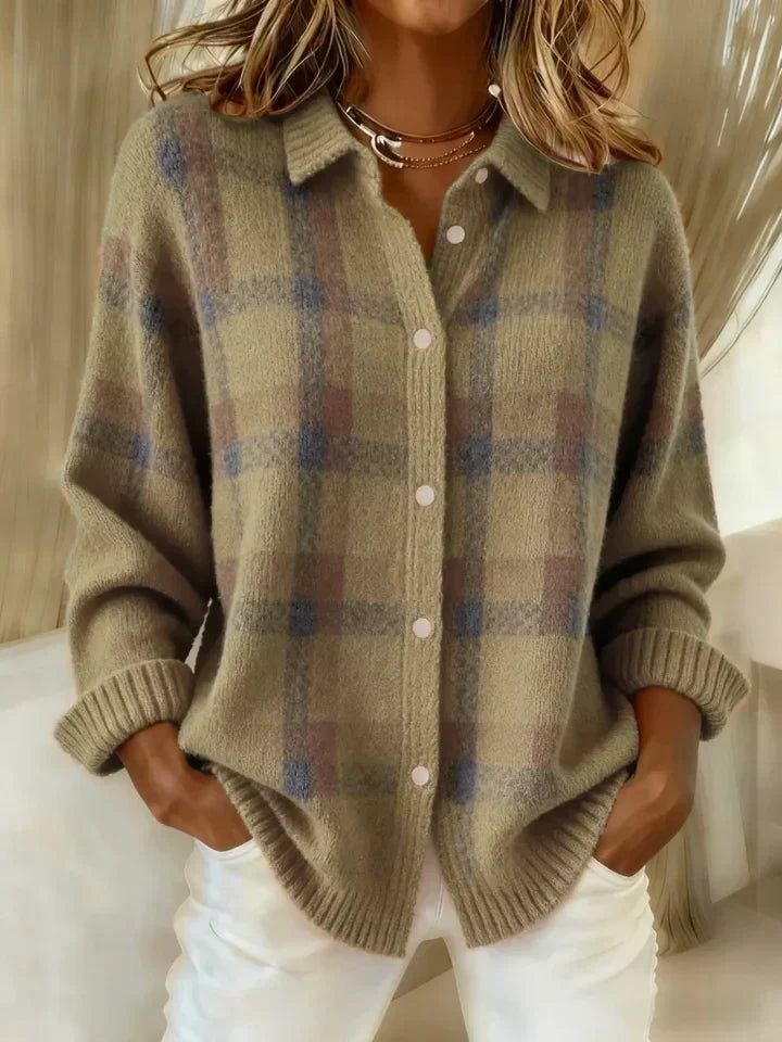 Rowena | Karierter Strick-Cardigan mit Knopfleiste