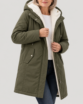 Mabyla | Warmer Mantel mit Sherpa-Futter und Kapuze für Damen