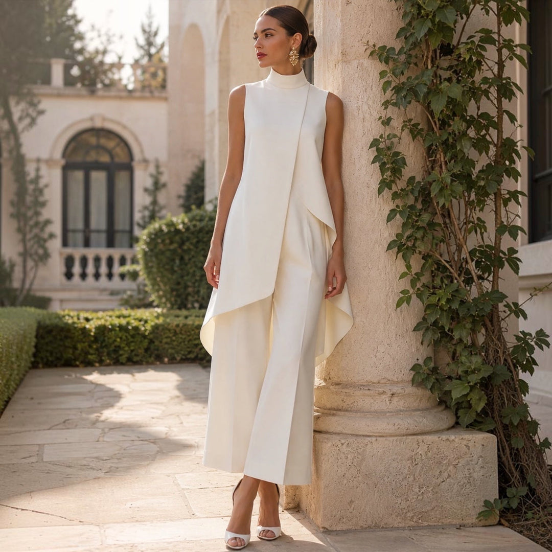 Mabyla | Eleganter Anzug mit drapiertem Oberteil und hohem Kragen