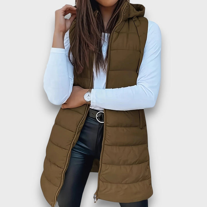 Mabyla | Lange Steppweste mit Kapuze für Damen