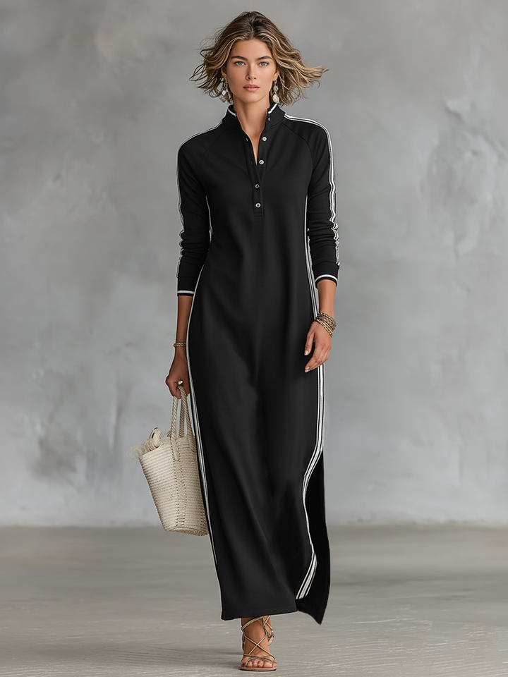 Sweat Maxi Kleid Knopfkragen
