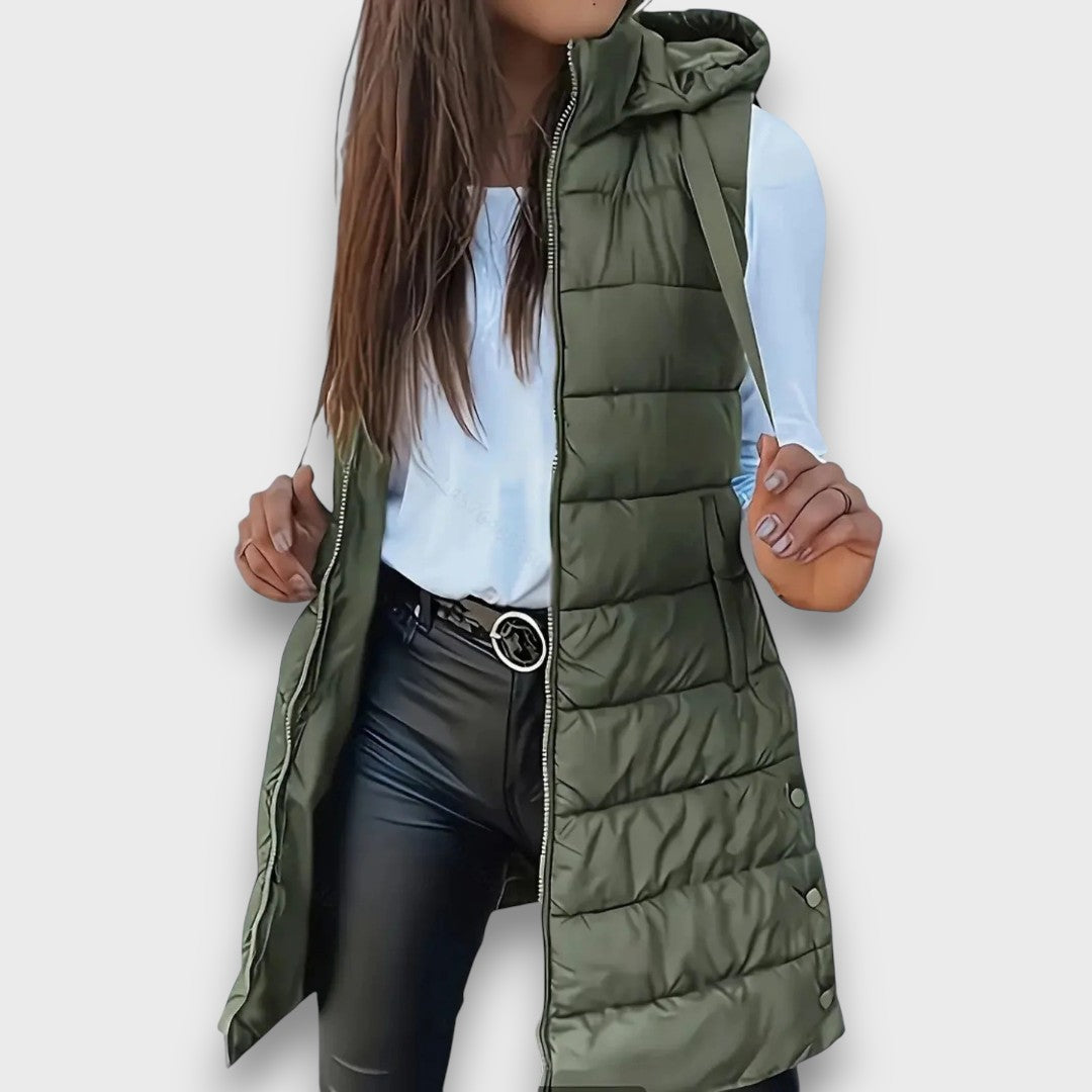 Mabyla | Lange Steppweste mit Kapuze für Damen
