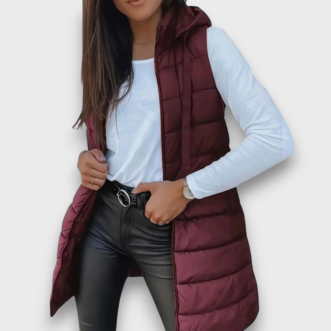 Mabyla | Lange Steppweste mit Kapuze für Damen