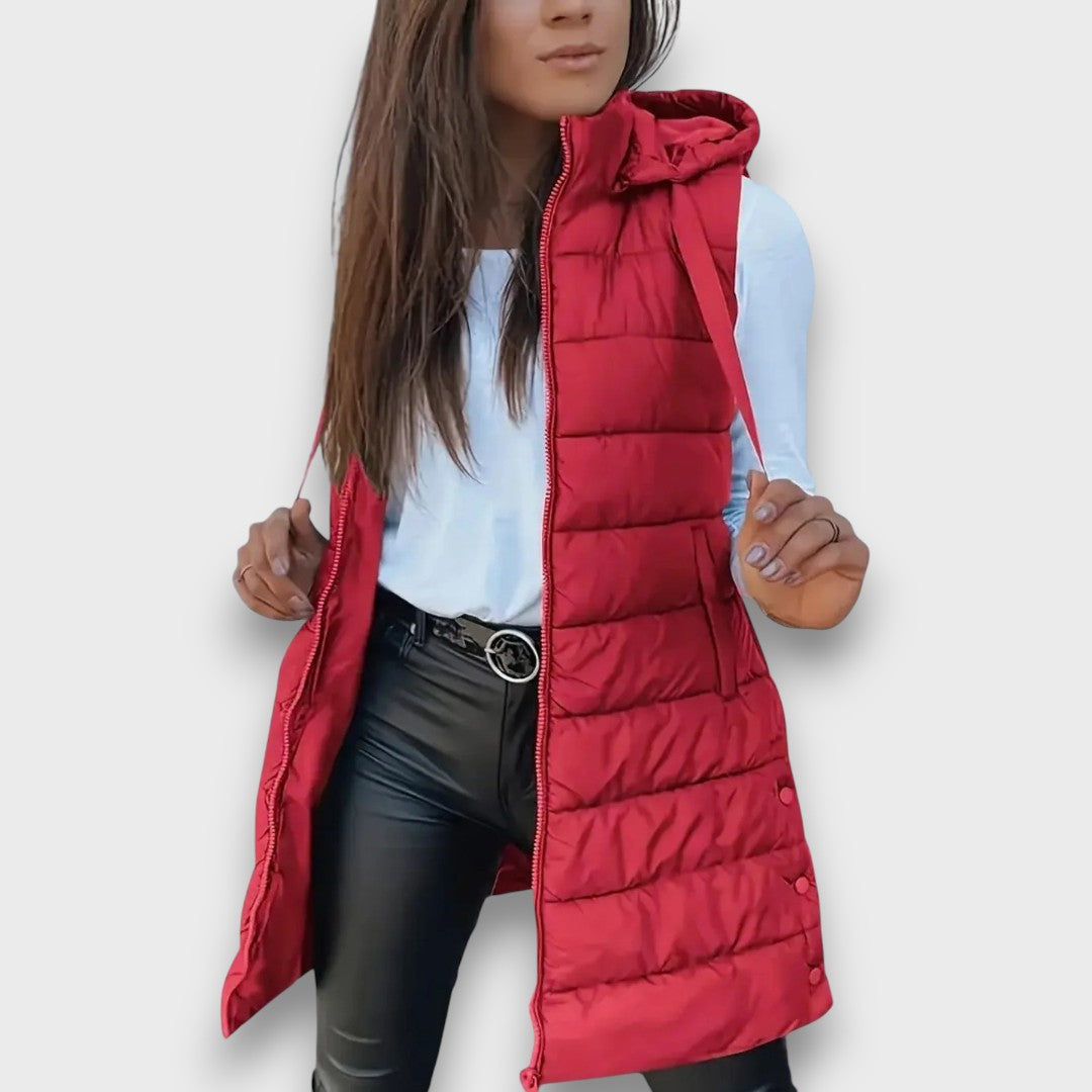 Mabyla | Lange Steppweste mit Kapuze für Damen
