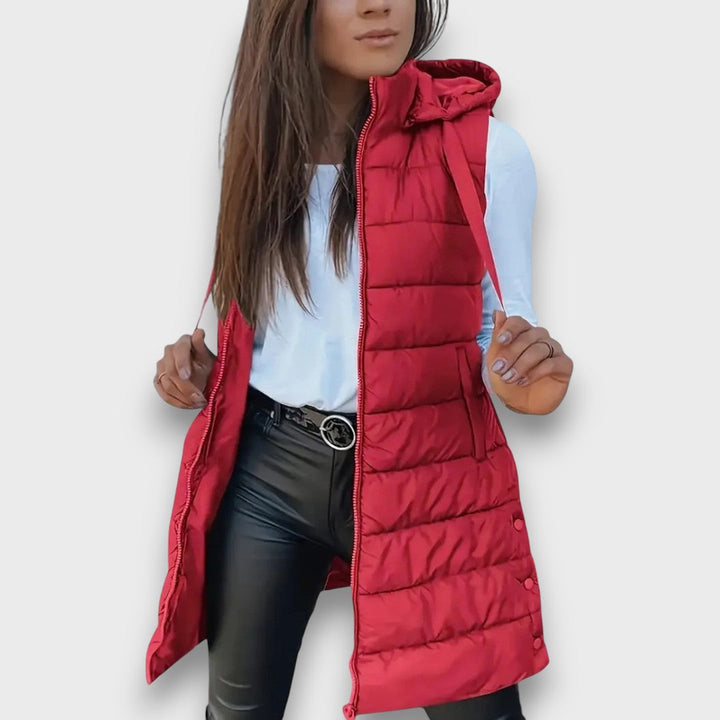 Mabyla | Lange Steppweste mit Kapuze für Damen