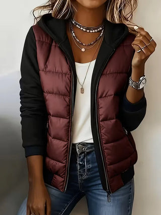 Mabyla | Wattierte Colorblock-Jacke mit Kapuze für Damen