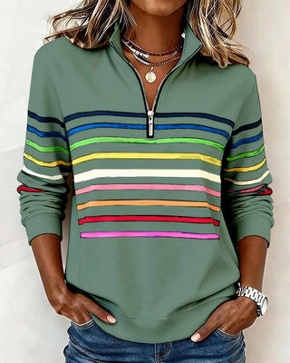 Delia | Gestreifter Pullover mit Viertel-Reißverschluss