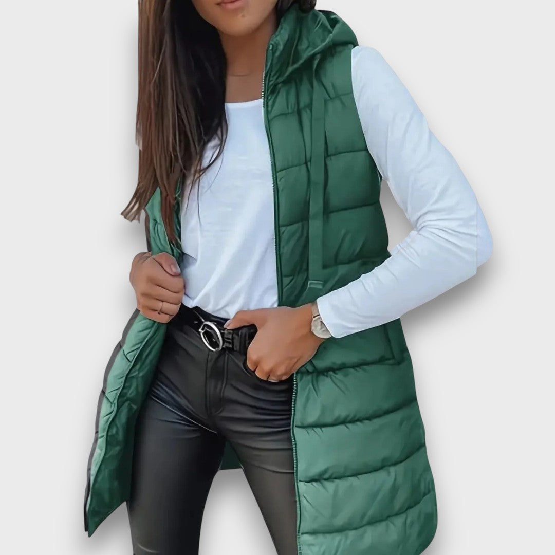 Mabyla | Lange Steppweste mit Kapuze für Damen