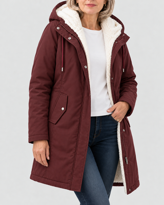 Mabyla | Warmer Mantel mit Sherpa-Futter und Kapuze für Damen