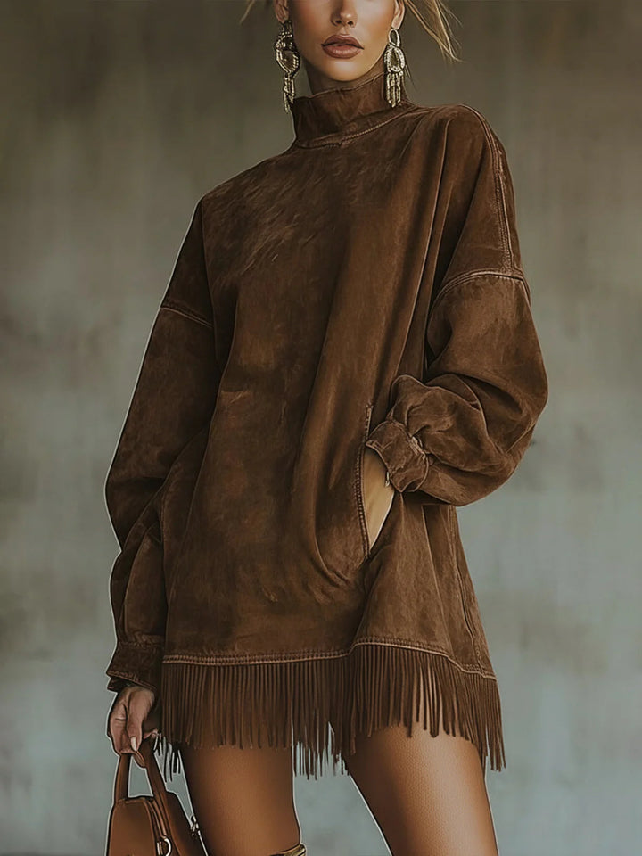 Muriel | Langarm-Minikleid mit Fransen