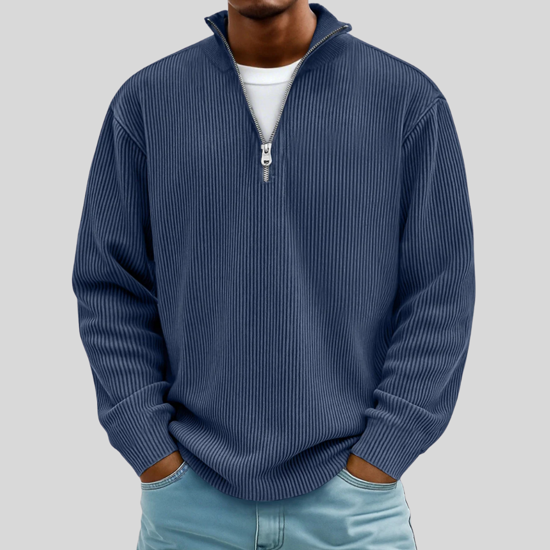 Beryl | Gerippter Pullover mit Viertelreißverschluss