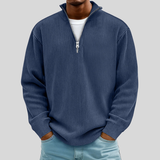 Beryl | Gerippter Pullover mit Viertelreißverschluss