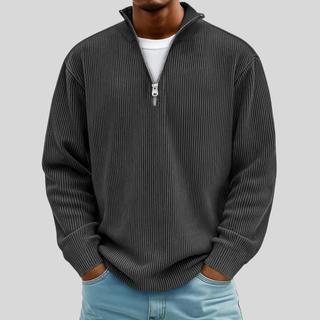 Beryl | Gerippter Pullover mit Viertelreißverschluss