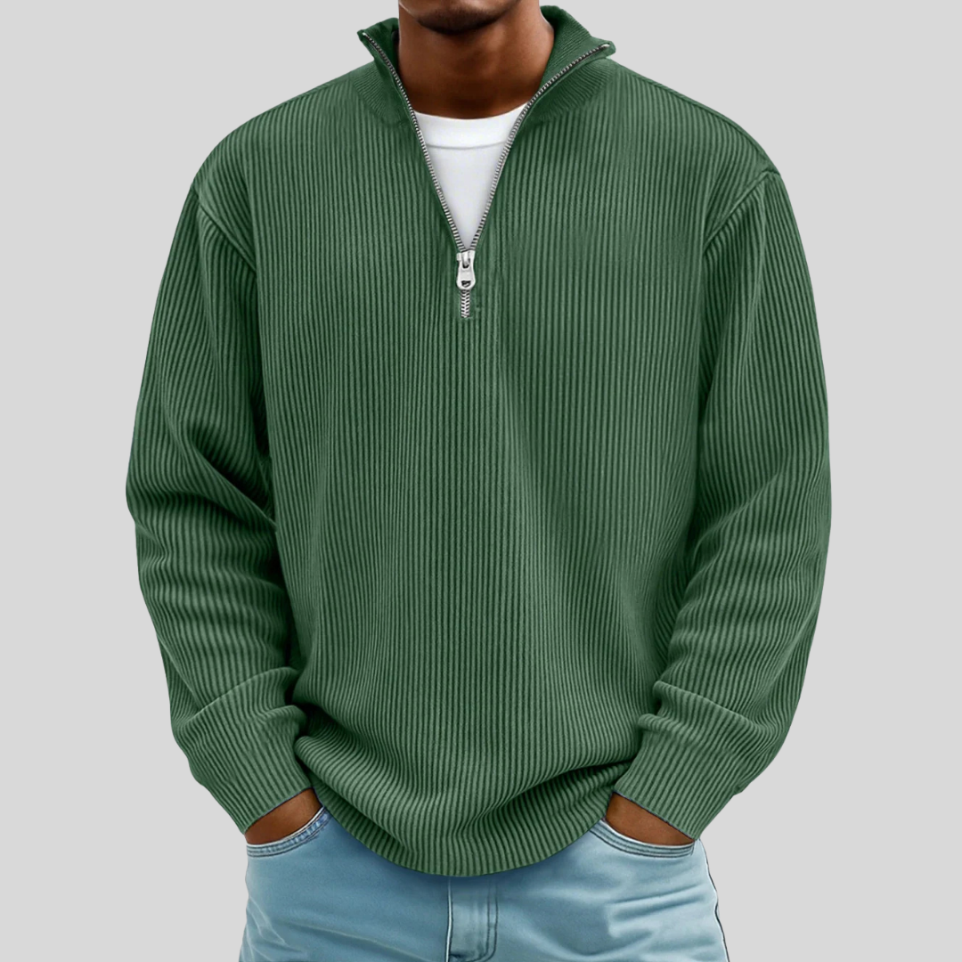Beryl | Gerippter Pullover mit Viertelreißverschluss