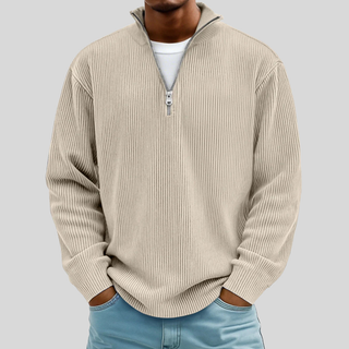 Beryl | Gerippter Pullover mit Viertelreißverschluss