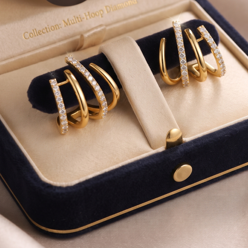 Mabyla | Glow Ohrringe – Goldene Multi-Line Ear Cuffs mit Zirkonia
