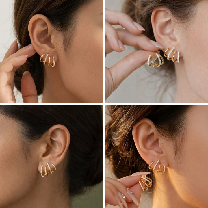 Mabyla | Glow Ohrringe – Goldene Multi-Line Ear Cuffs mit Zirkonia