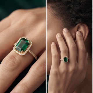 Mabyla | Smaragdgrüne Halskette mit passenden Ohrringen und Ring als Geschenk