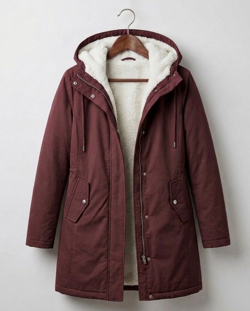Mabyla | Warmer Mantel mit Sherpa-Futter und Kapuze für Damen
