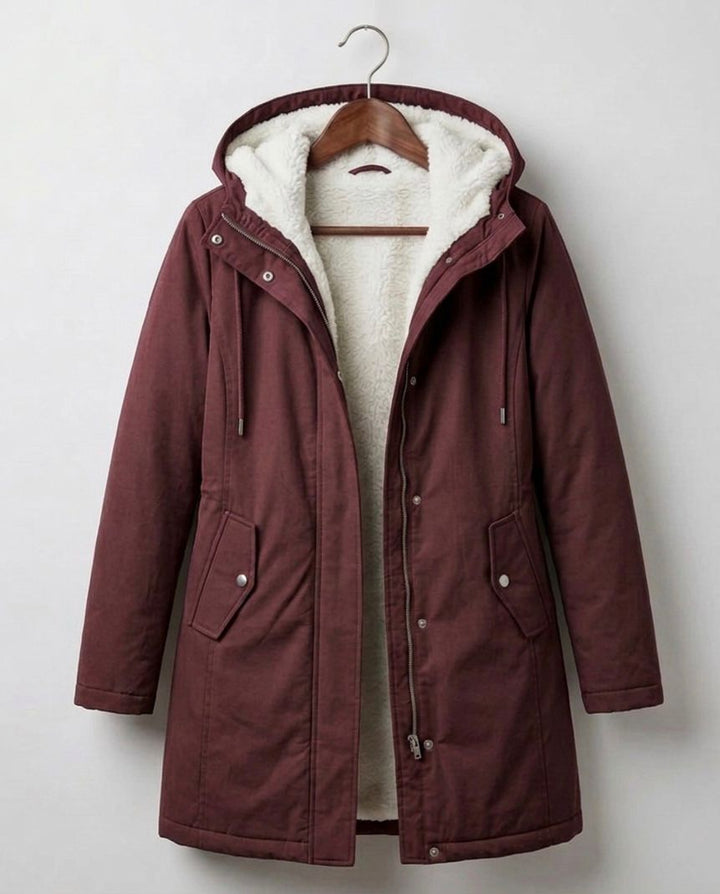 Mabyla | Warmer Mantel mit Sherpa-Futter und Kapuze für Damen
