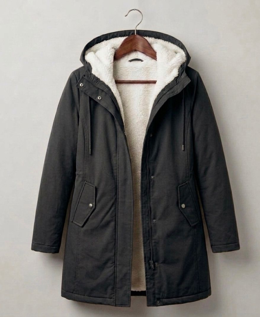 Mabyla | Warmer Mantel mit Sherpa-Futter und Kapuze für Damen