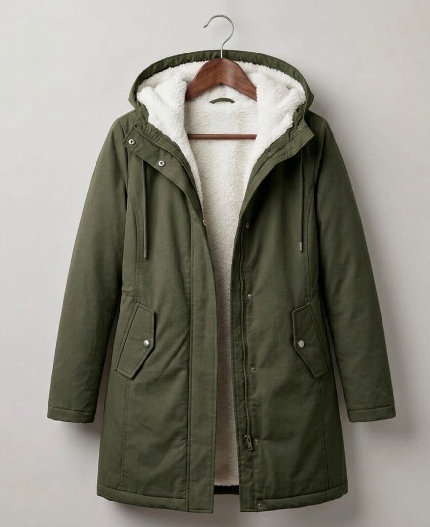 Mabyla | Warmer Mantel mit Sherpa-Futter und Kapuze für Damen