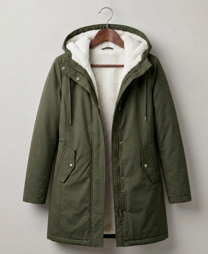 Mabyla | Warmer Mantel mit Sherpa-Futter und Kapuze für Damen