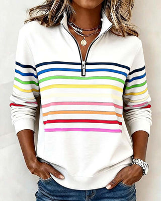 Delia | Gestreifter Pullover mit Viertel-Reißverschluss