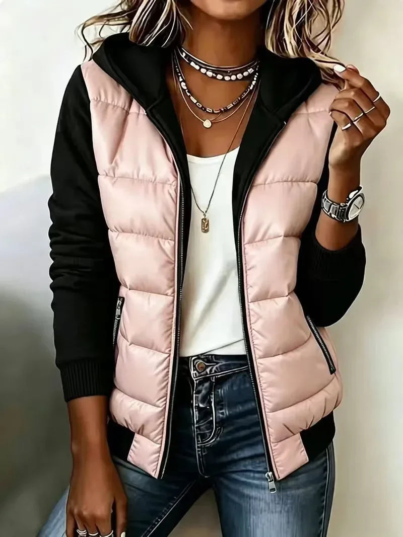Mabyla | Wattierte Colorblock-Jacke mit Kapuze für Damen