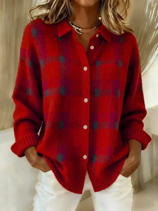 Rowena | Karierter Strick-Cardigan mit Knopfleiste