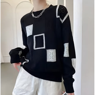 Jasmine | Strickpullover mit Geometrischem Patchwork