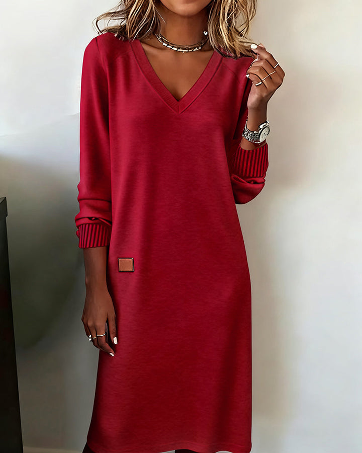 Carrie | V-Ausschnitt Strickpullover-Kleid