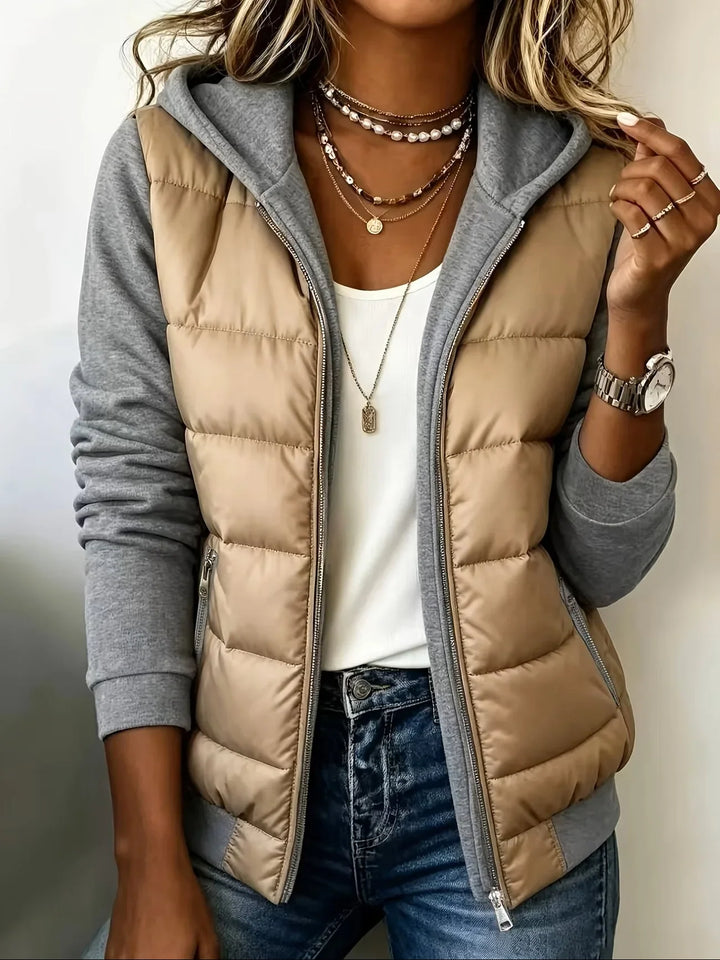 Mabyla | Wattierte Colorblock-Jacke mit Kapuze für Damen