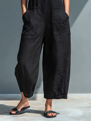 Ärmellose Leinen Latzhose