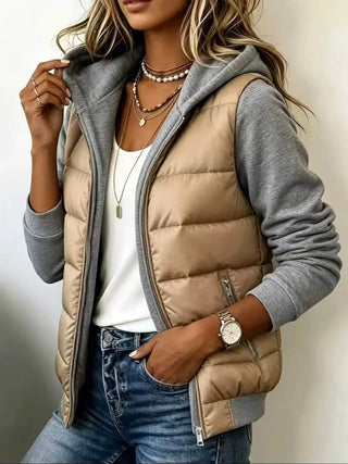 Mabyla | Wattierte Colorblock-Jacke mit Kapuze für Damen