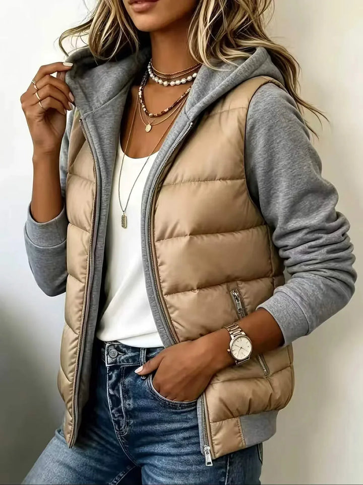 Mabyla | Wattierte Colorblock-Jacke mit Kapuze für Damen