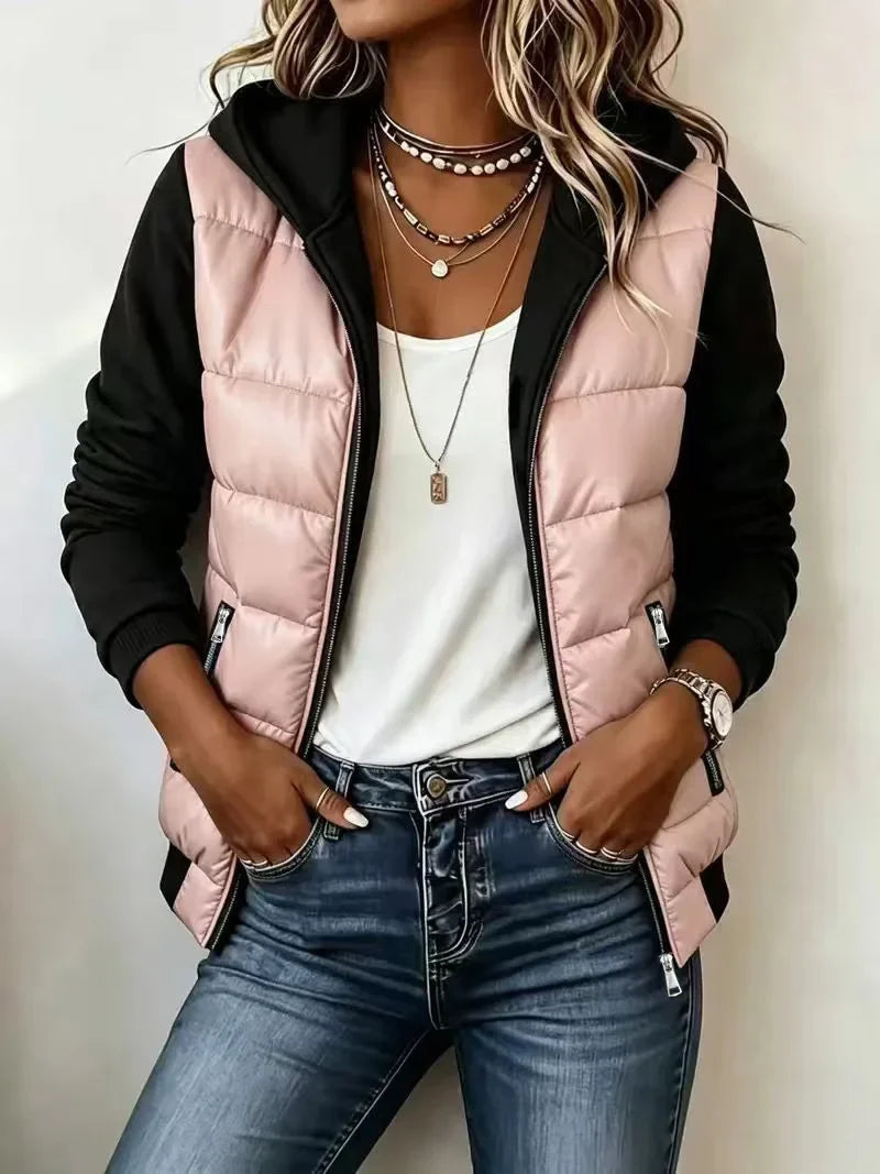 Mabyla | Wattierte Colorblock-Jacke mit Kapuze für Damen