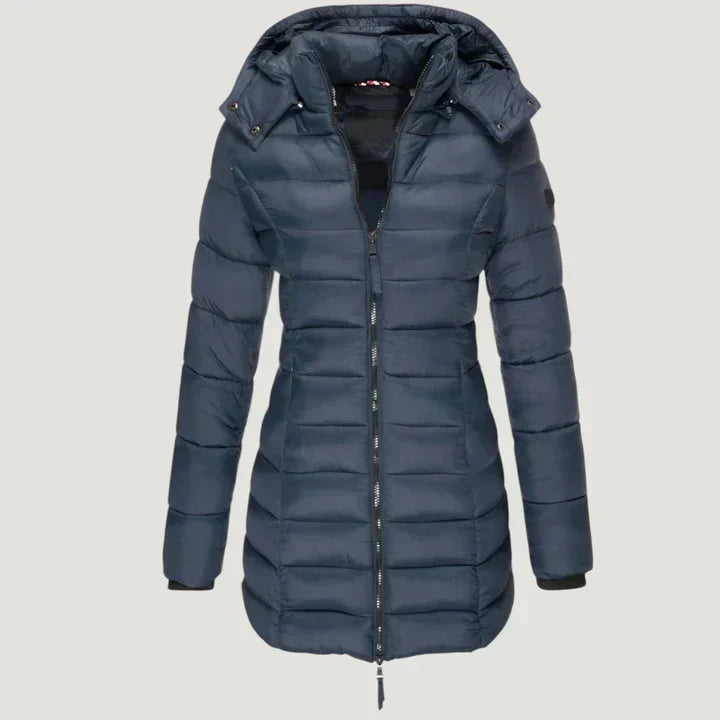 Mabyla | Lange Winterjacke mit Kapuze für Damen