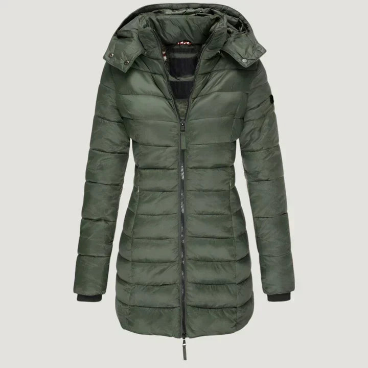 Mabyla | Lange Winterjacke mit Kapuze für Damen