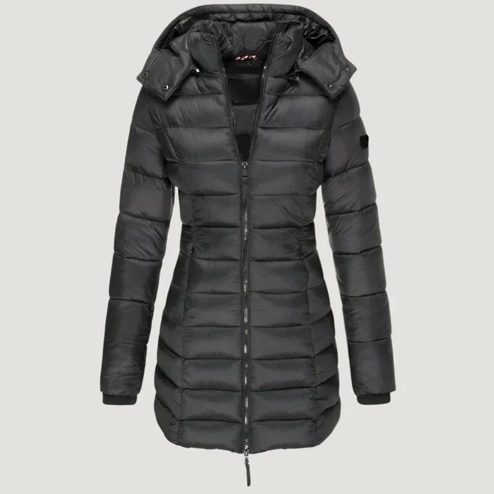 Mabyla | Lange Winterjacke mit Kapuze für Damen