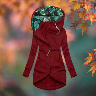 Mabyla | Lange Damen-Übergangsjacke mit Kapuze und Reißverschluss