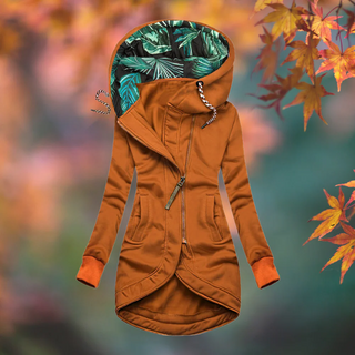 Mabyla | Lange Damen-Übergangsjacke mit Kapuze und Reißverschluss