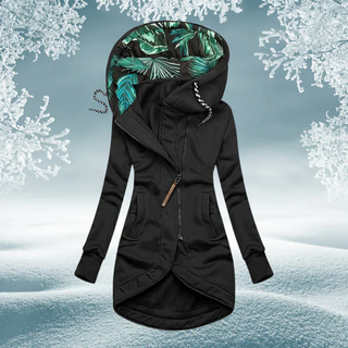 Mabyla | Lange Damen-Übergangsjacke mit Kapuze und Reißverschluss