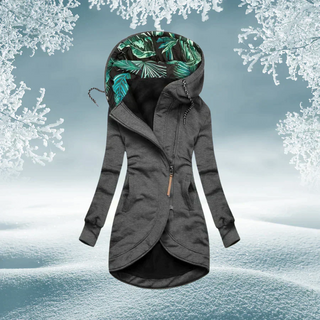 Mabyla | Lange Damen-Übergangsjacke mit Kapuze und Reißverschluss